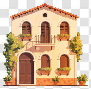 Italian House - Mediterranean Style House With Garden And Arched Windows Transparent PNG