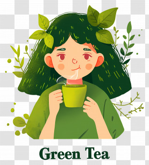 Girl Drinking Green Tea - Girl Enjoying Green Tea Transparent PNG