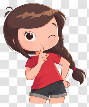 Cute Girl Winking - Cartoon Of A Winking Girl With Red Shirt Transparent PNG