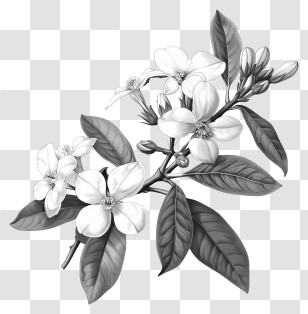 White Jasmine - Monochrome Jasmine Flower Illustration Transparent PNG
