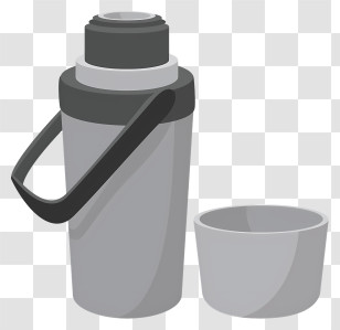 Plastic Water Bottle - Gray Thermos With Cup Transparent PNG