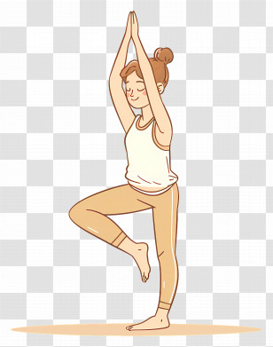Girl Doing Yoga - Woman Practicing Yoga In Tree Pose Cartoon Transparent PNG