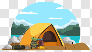 Tent - Outdoor Camping Scene With Yellow Tent Transparent PNG