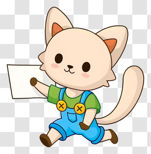Cat Holding A Sign - Cartoon Cat Holding Paper Transparent PNG