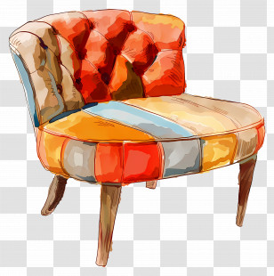 Banquette Chair - Vibrant Patchwork Chair Illustration Transparent PNG