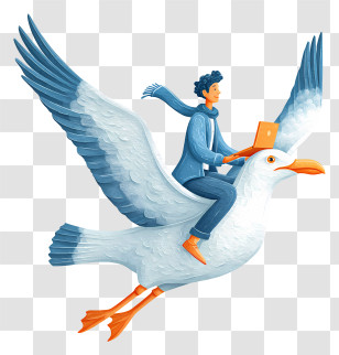Man Riding Seagull - Remote Worker Riding Giant Seagull Transparent PNG
