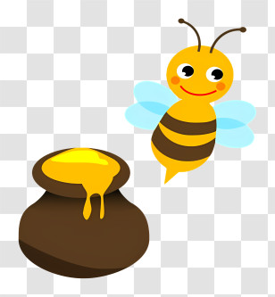 Cartoon - Cartoon Bee And Honey Pot Transparent PNG