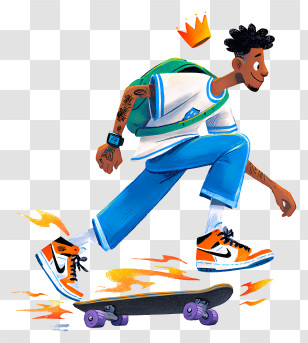 Cool Man Skateboarding - Skateboarder With Orange Sneakers Transparent PNG