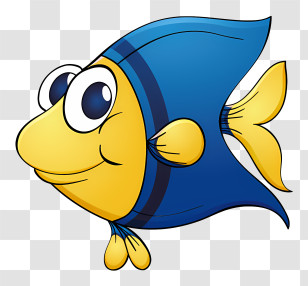 Fish - Cartoon Blue And Yellow Fish With Whimsical Design Transparent PNG