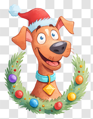 Dog With Christmas Wreath - Happy Dog With Christmas Wreath Transparent PNG