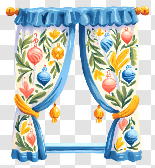 Colorful Drapes - Decorative Curtains With Floral Patterns Transparent PNG