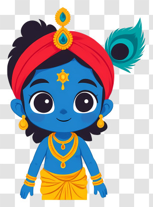 Krishna - Blue Character With Jewelry And Peacock Feather Transparent PNG