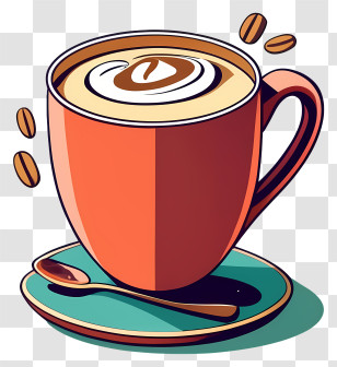 Cartoon - Latte Art In A Coffee Cup Illustration Transparent PNG