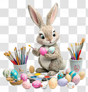 Easter Bunnys Workshop - Easter Bunny With Painted Eggs Transparent PNG
