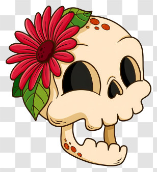Halloween Skull Flowers - Skull With Purple Flower Transparent PNG