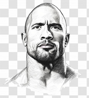 Dwayne Johnson - Black And White Sketch Portrait Artwork Transparent PNG