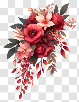 Pink Cascade Bouquet - Red And Pink Floral Arrangement With Leaves Transparent PNG