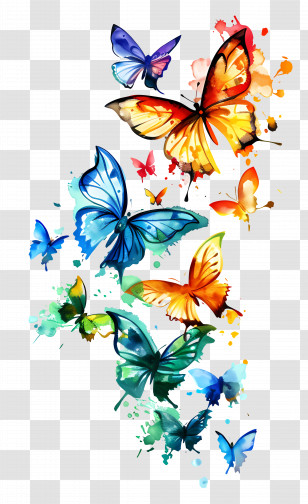 Butterfly Tattoo - Colorful Butterflies In Flight Transparent PNG