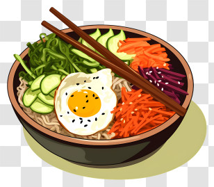Rice Bowl - Korean Bibimbap Dish With Egg And Vegetables Transparent PNG