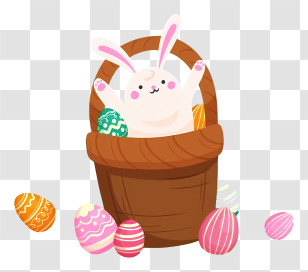 Easter Bunny - Adorable Easter Bunny In A Basket With Eggs Transparent PNG