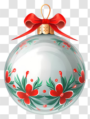 Glass Ball Ornament - Decorative Christmas Ornament With Red Bow Transparent PNG