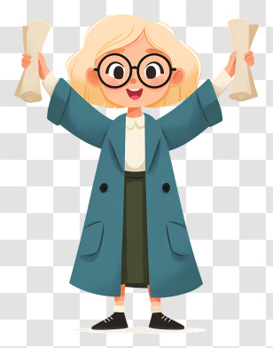 Girl Holding Rolled Papers - Happy Girl With Glasses Holding Papers Transparent PNG