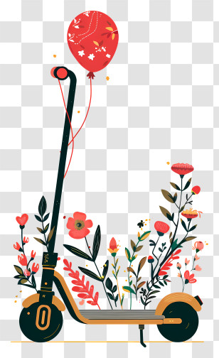 Kick Scooter - Decorative Scooter With Balloon And Flowers Transparent PNG