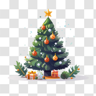 Christmas Tree - Decorated Christmas Tree With Gifts Transparent PNG