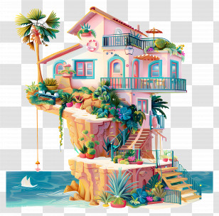 Beach House - House On A Cliff By The Ocean Transparent PNG