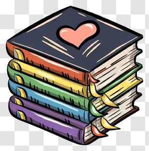 Cartoon - Colorful Stack Of Books With A Heart Design Transparent PNG