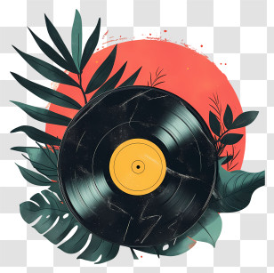 Vinyl Record - Vinyl Record With Tropical Leaf Design Transparent PNG