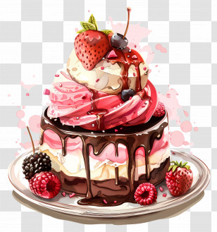 Ice Cream Cake - Delicious Berry And Chocolate Layered Cake Transparent PNG
