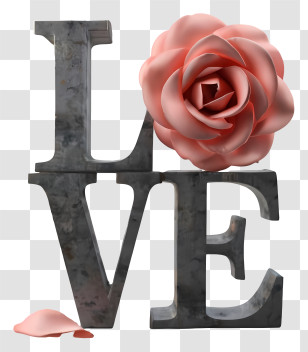 Cartoon - Metal Love Sculpture With Rose Transparent PNG