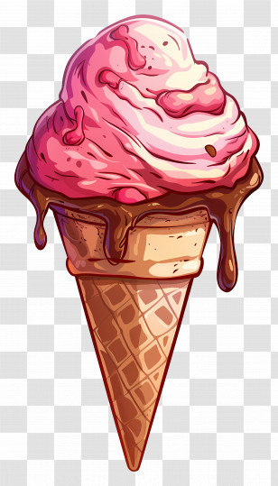 Cartoon Ice Cream - Melting Pink Ice Cream In A Cone Transparent PNG