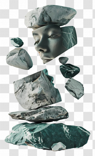 Rocks - Fragmented Stone Face Sculpture Transparent PNG