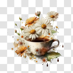 Watercolor Daisy
 - Floral Coffee Cup With Daisy Design Transparent PNG