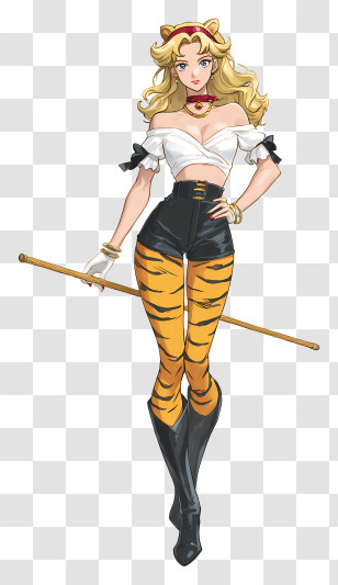 Tiger’s Eye - Stylish Tiger-Striped Anime Girl Transparent PNG