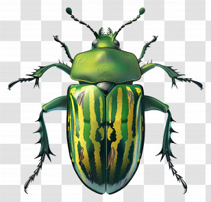 Green Beetle - Green And Yellow Beetle Illustration With Stripes Transparent PNG