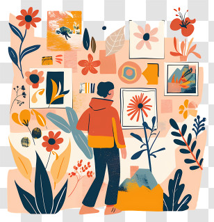 Watching Exhibition - Art Gallery Illustration With Flower Themes Transparent PNG