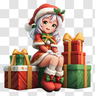 Anime Christmas Gift - Christmas Girl With Gifts Transparent PNG