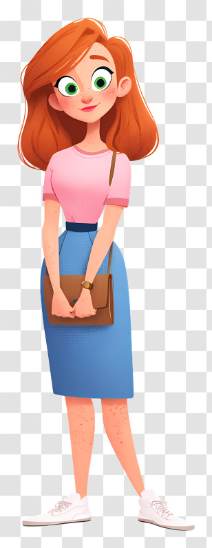 Girl Holding A Handbag - Woman In Pink And Blue Outfit For Modern Style Transparent PNG
