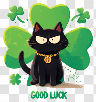 Good Luck - Black Cat With Good Luck Clovers Transparent PNG
