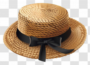 Boater Hat - Straw Boater Hat With Black Ribbon Transparent PNG