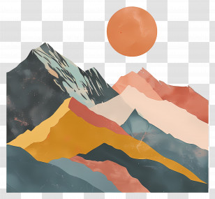 Mountains Silhouette - Abstract Mountain Landscape With Sun Art Transparent PNG