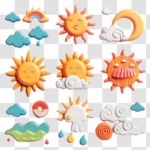 3d Sun - Weather Icons With Sun And Clouds Transparent PNG