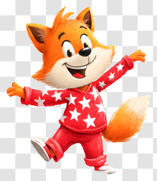 Dancing Fox - Happy Fox In Red Star Pajamas Transparent PNG