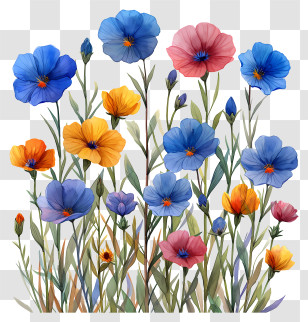 Floral Pattern Background - Wildflowers Artwork In Bright Colors Transparent PNG