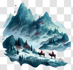 Frozen Tundra - Misty Snowy Mountain With Riders Transparent PNG
