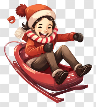 Hand Drawn Kid Sleigh - Child Enjoying Sledding On A Red Sled Transparent PNG