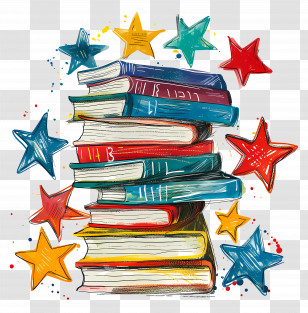 Books - Creative Stack Of Books Decorated With Stars Transparent PNG
